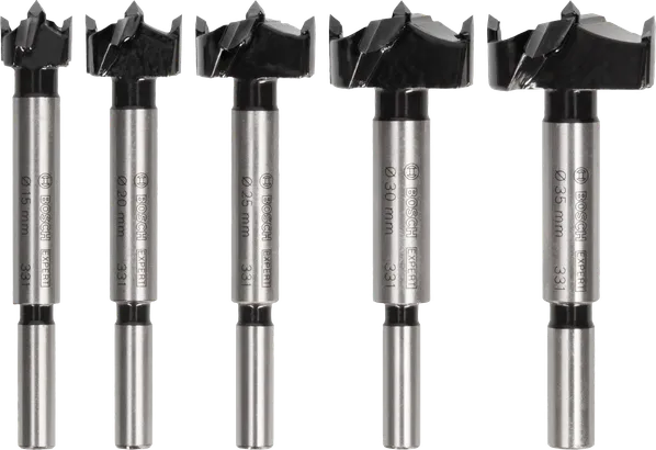 Juego de brocas para cortar bisagras de madera laminada Bosch EXPERT, 5 piezas.